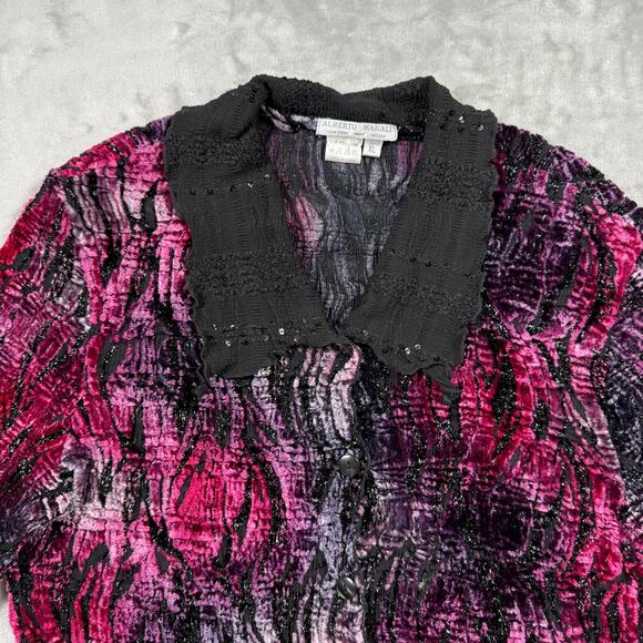 Vintage 80s 90s Alberto Makali Collared Cardigan Womens XL Burnout Buttons Party - Picture 3 of 10